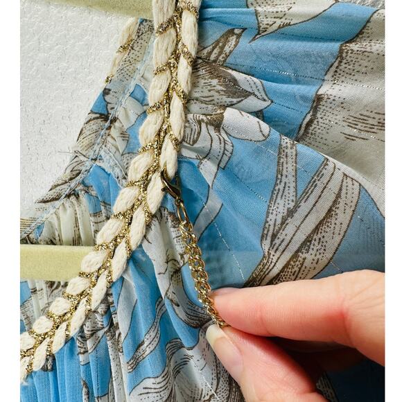 My Story Paris Cream & Blue Accordian Pleat 3/4 Sleeve Blouse S - Picture 5 of 16